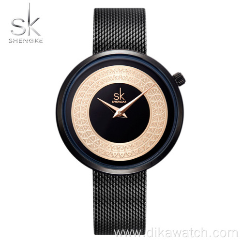 Shengke Dress Female Watch Women Metal Mesh Fashion Clock Vintage Design Ladies Luxury Brand Classical Watch